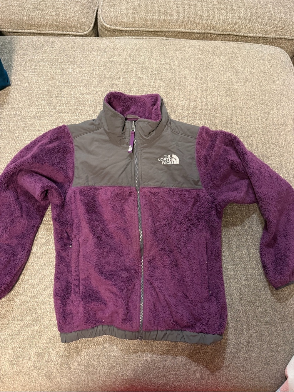 The North Face Purple and Gray Fuzzy Full-Zip Kids Jacket